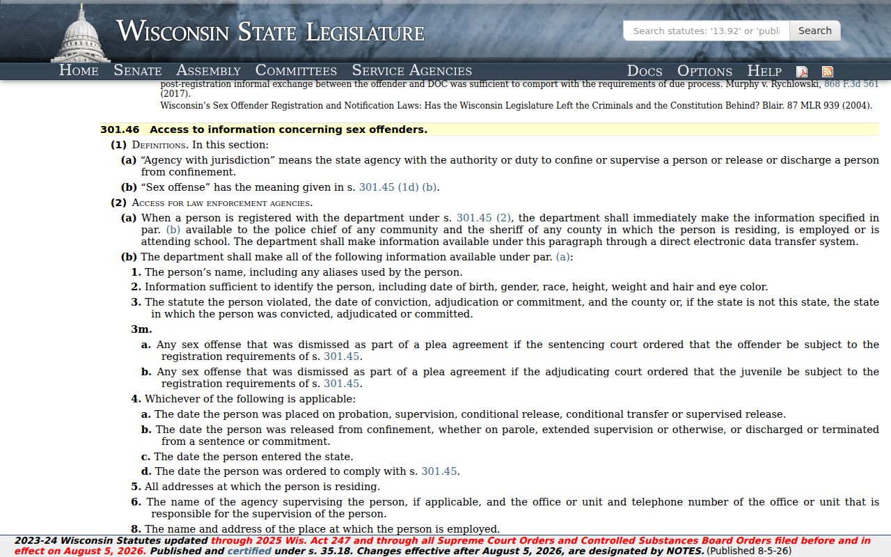 Racine County sex offender disclosure and community notification law