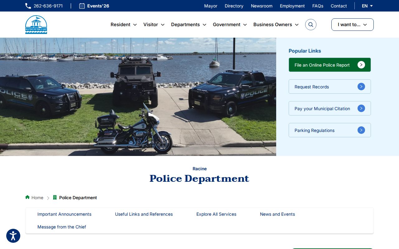 Racine criminal history routes on the city police services page