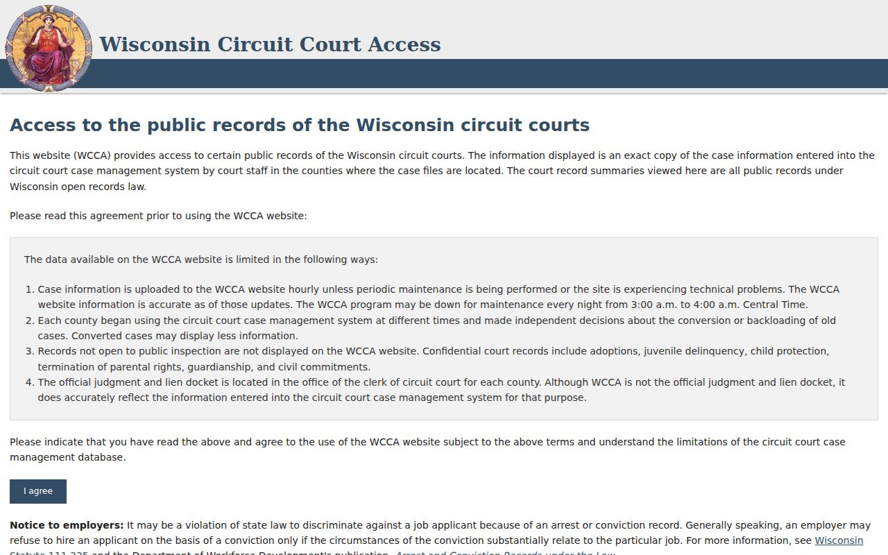 Racine County criminal court records in Wisconsin Circuit Court Access