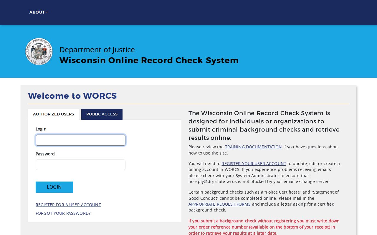 Racine County criminal history request through Wisconsin WORCS